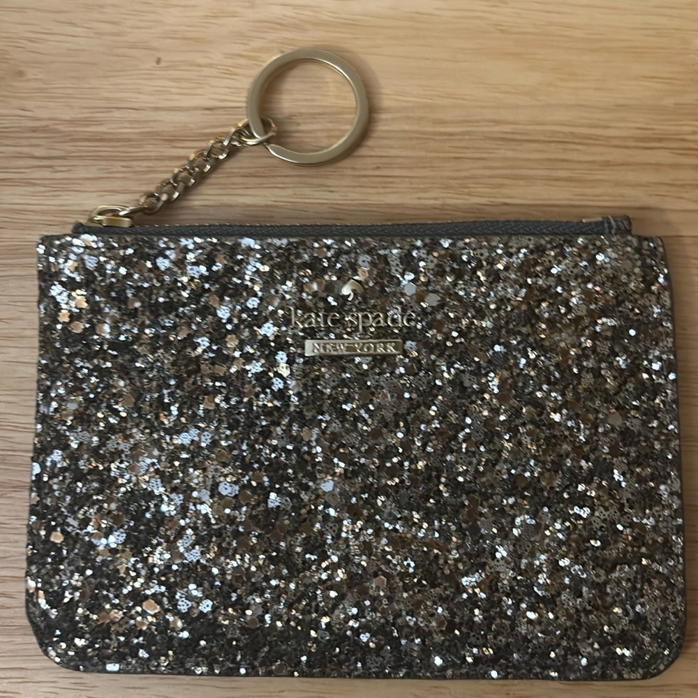 Kate Spade small coin purse/wallet in glitter gunmetal EUC